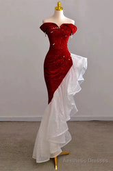Gorgeous Sheath Off The Shoulder Sequin Red Evening Dress Prom Dresses Birthday Outfits